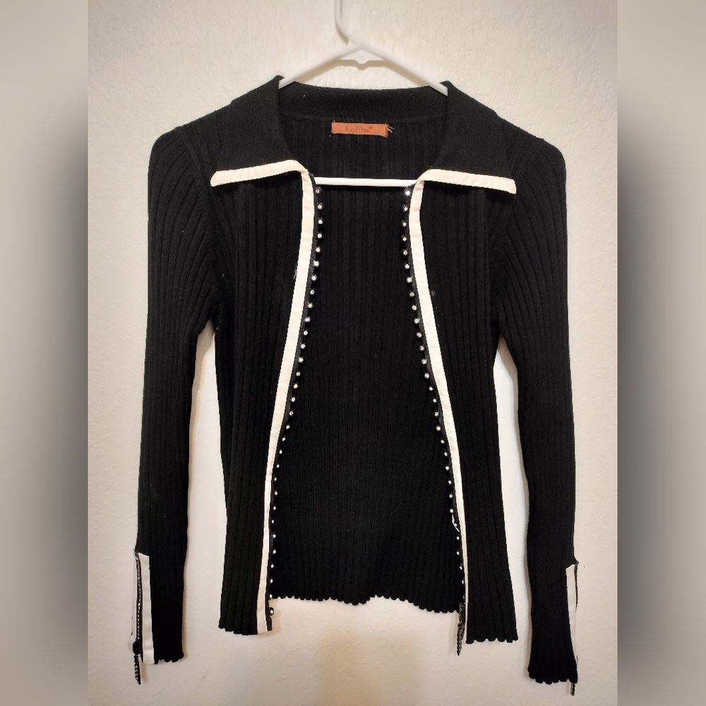 2pcs Belldini Black Ribbed Knit Rhinestone Long Sleeve - Picture 10 of 12